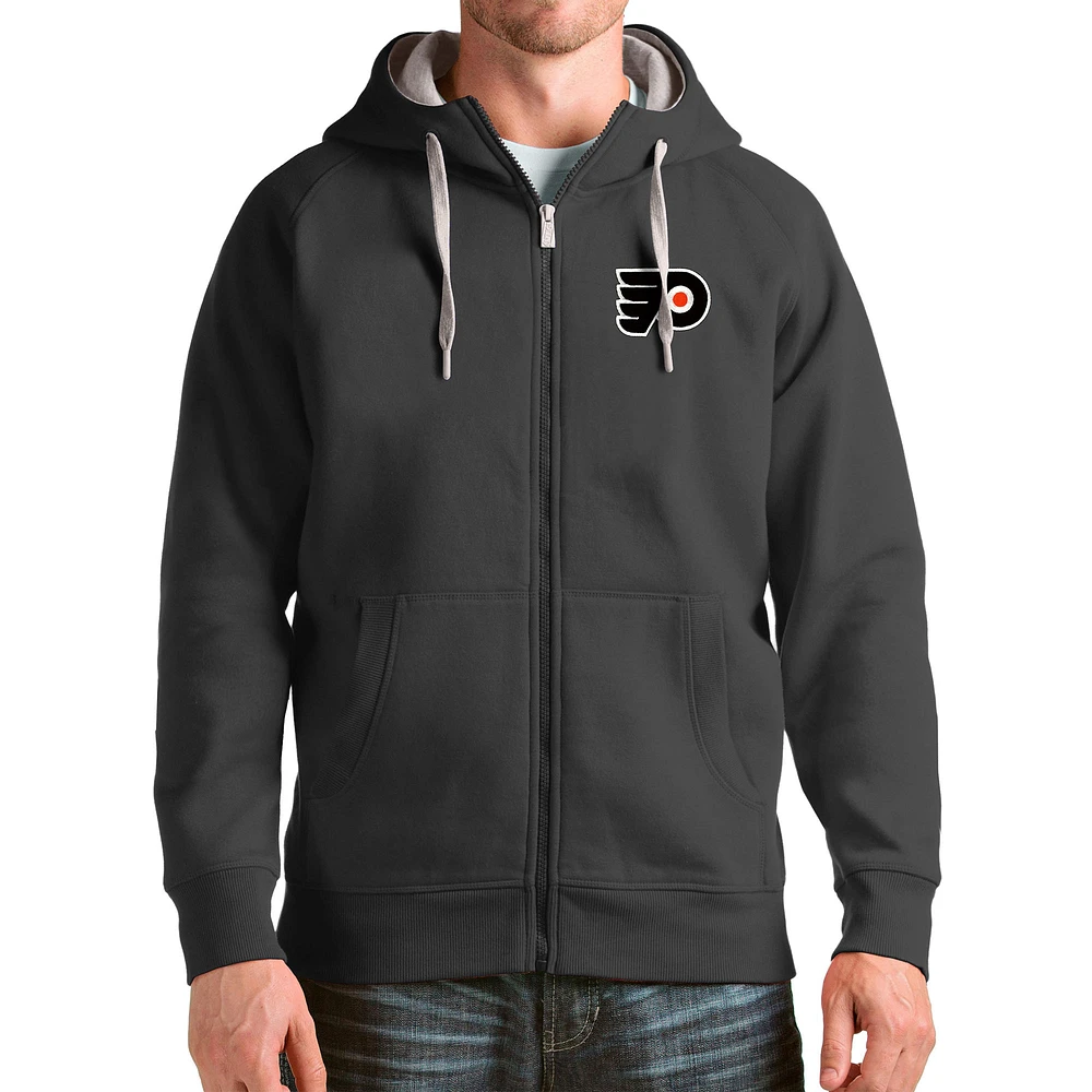 Men's Antigua Charcoal Philadelphia Flyers Logo Victory Full-Zip Hoodie