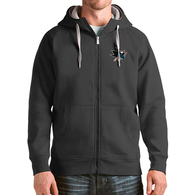 Men's Antigua Charcoal San Jose Sharks Logo Victory Full-Zip Hoodie