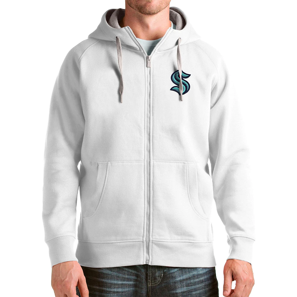 Men's Antigua White Seattle Kraken Logo Victory Full-Zip Hoodie
