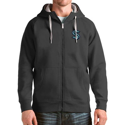 Men's Antigua Charcoal Seattle Kraken Logo Victory Full-Zip Hoodie