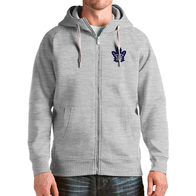 Men's Antigua Heathered Gray Toronto Maple Leafs Logo Victory Full-Zip Hoodie