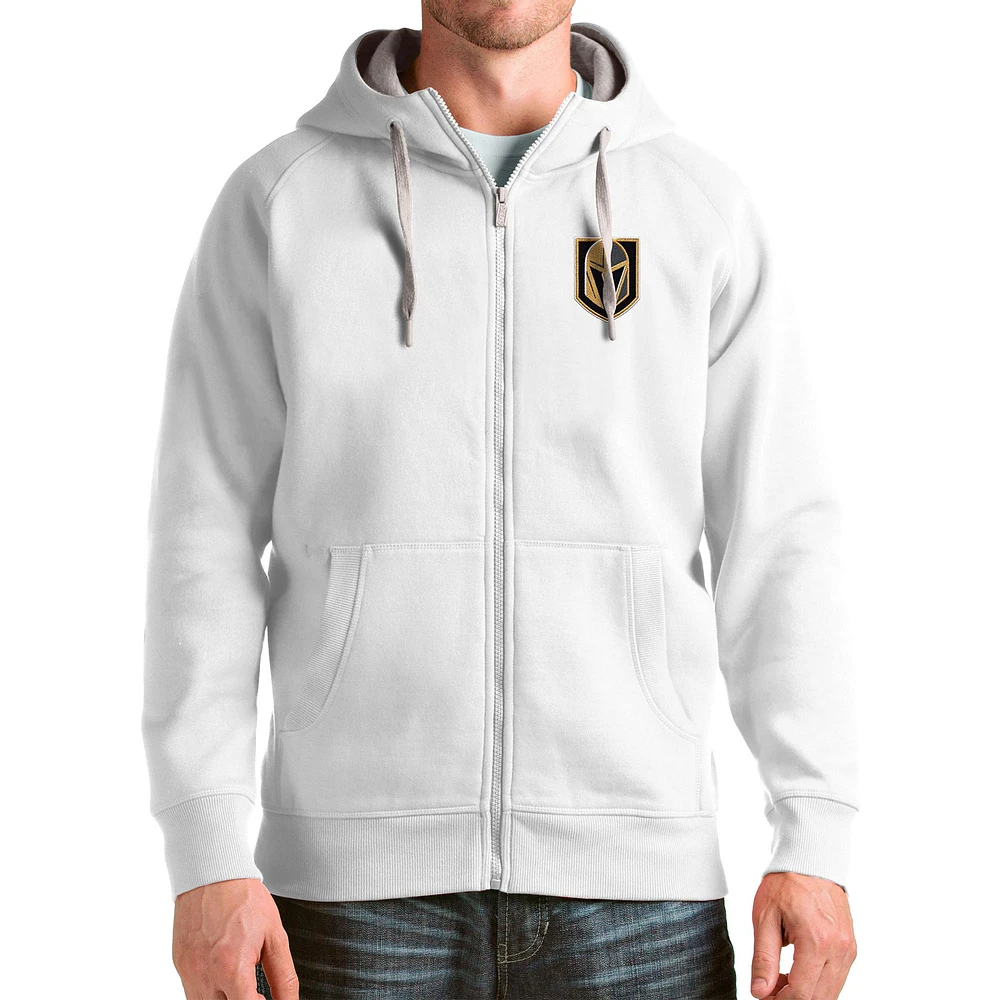 Men's Antigua White Vegas Golden Knights Logo Victory Full-Zip Hoodie