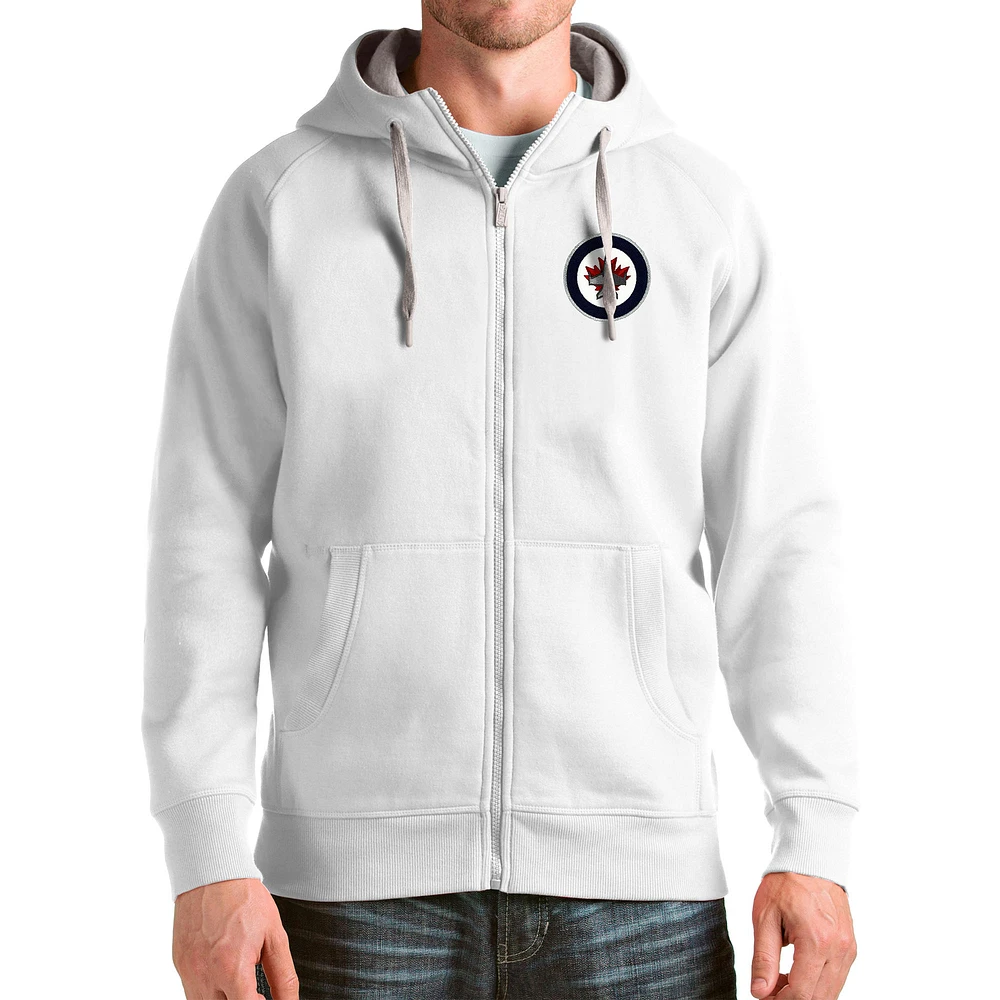 Men's Antigua White Winnipeg Jets Logo Victory Full-Zip Hoodie