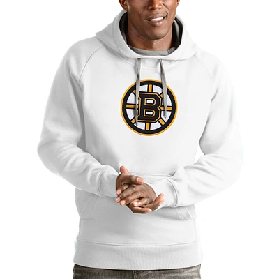 Men's Antigua White Boston Bruins Logo Victory Pullover Hoodie