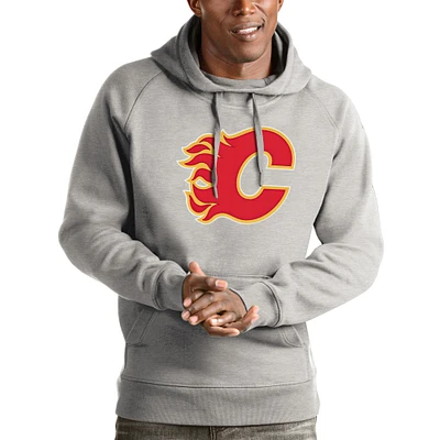Men's Antigua Heathered Gray Calgary Flames Logo Victory Pullover Hoodie