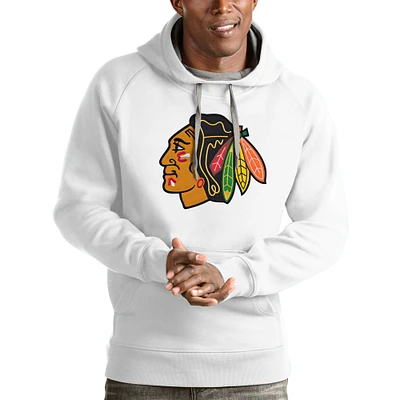 Men's Antigua White Chicago Blackhawks Logo Victory Pullover Hoodie