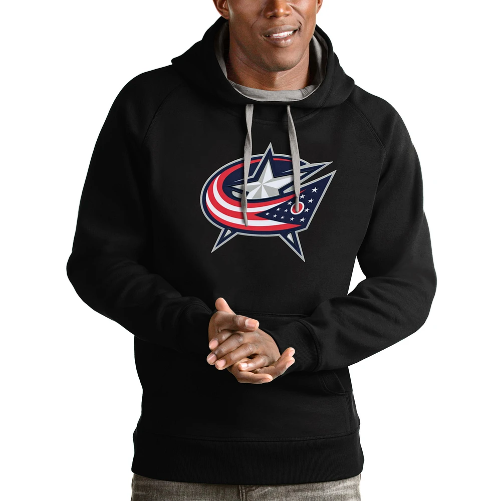 Men's Antigua Black Columbus Blue Jackets Logo Victory Pullover Hoodie