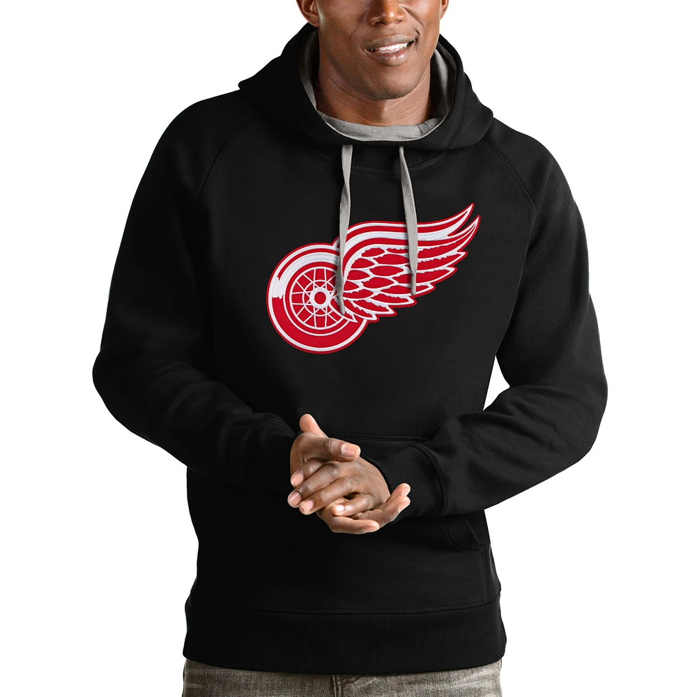 Men's Antigua Black Detroit Red Wings Logo Victory Pullover Hoodie