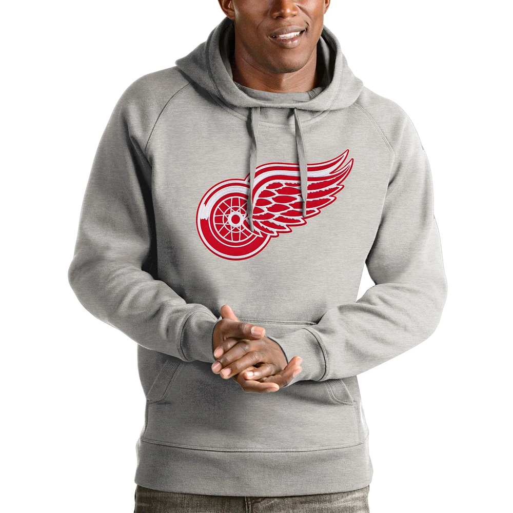 Men's Antigua Heathered Gray Detroit Red Wings Logo Victory Pullover Hoodie