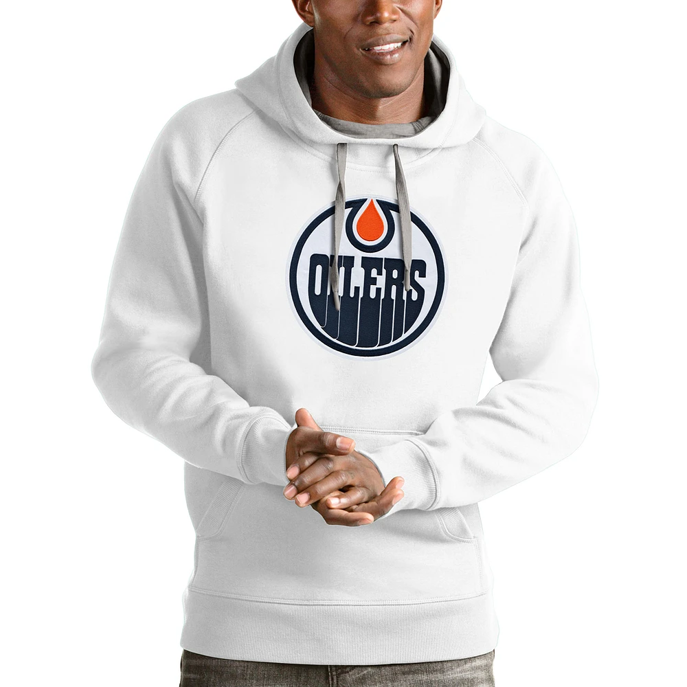 Men's Antigua Edmonton Oilers Logo Victory Pullover Hoodie