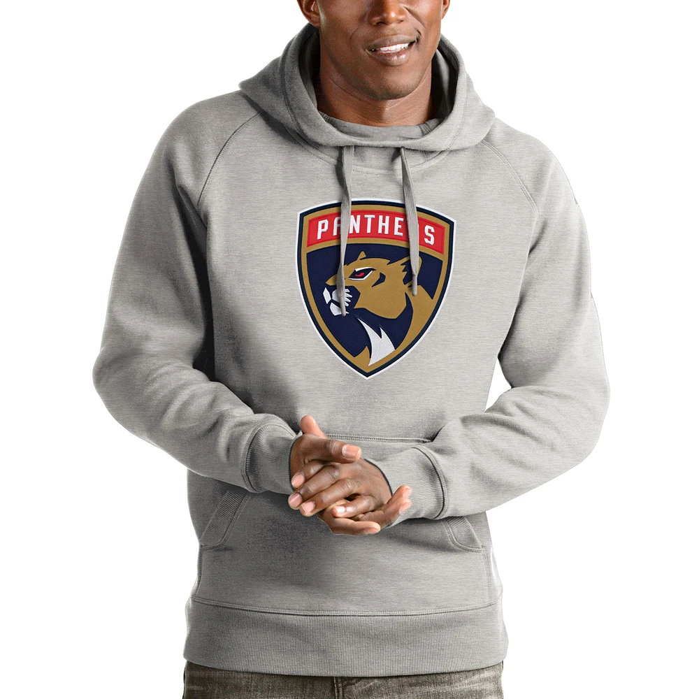 Men's Antigua Heathered Gray Florida Panthers Logo Victory Pullover Hoodie