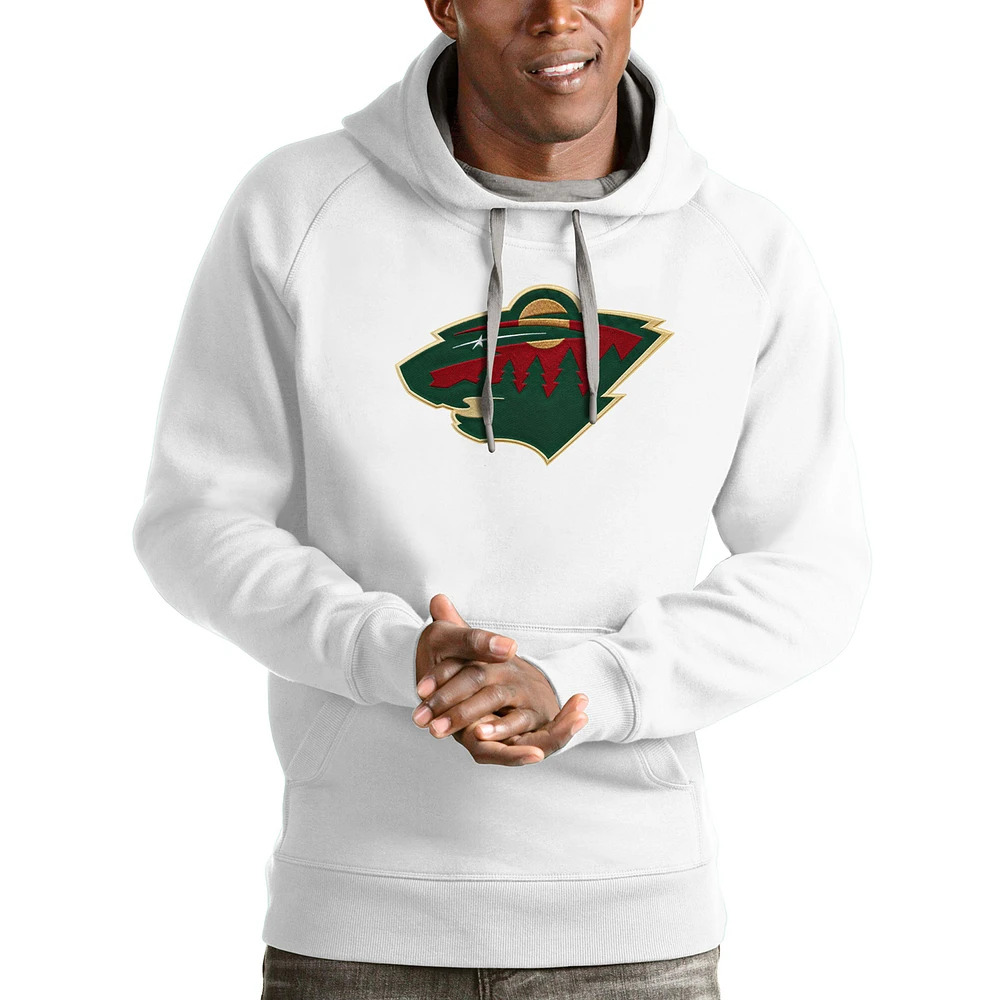 Men's Antigua White Minnesota Wild Logo Victory Pullover Hoodie