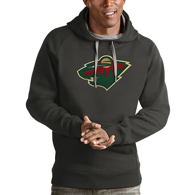 Men's Antigua Charcoal Minnesota Wild Logo Victory Pullover Hoodie