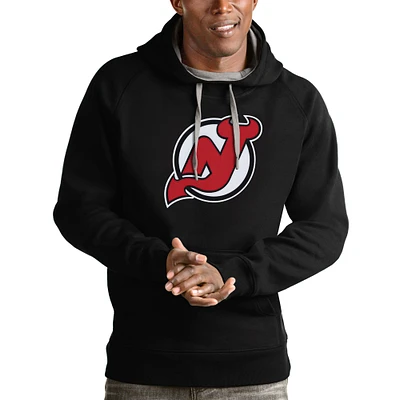 Men's Antigua Black New Jersey Devils Logo Victory Pullover Hoodie