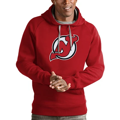 Men's Antigua Red New Jersey Devils Logo Victory Pullover Hoodie