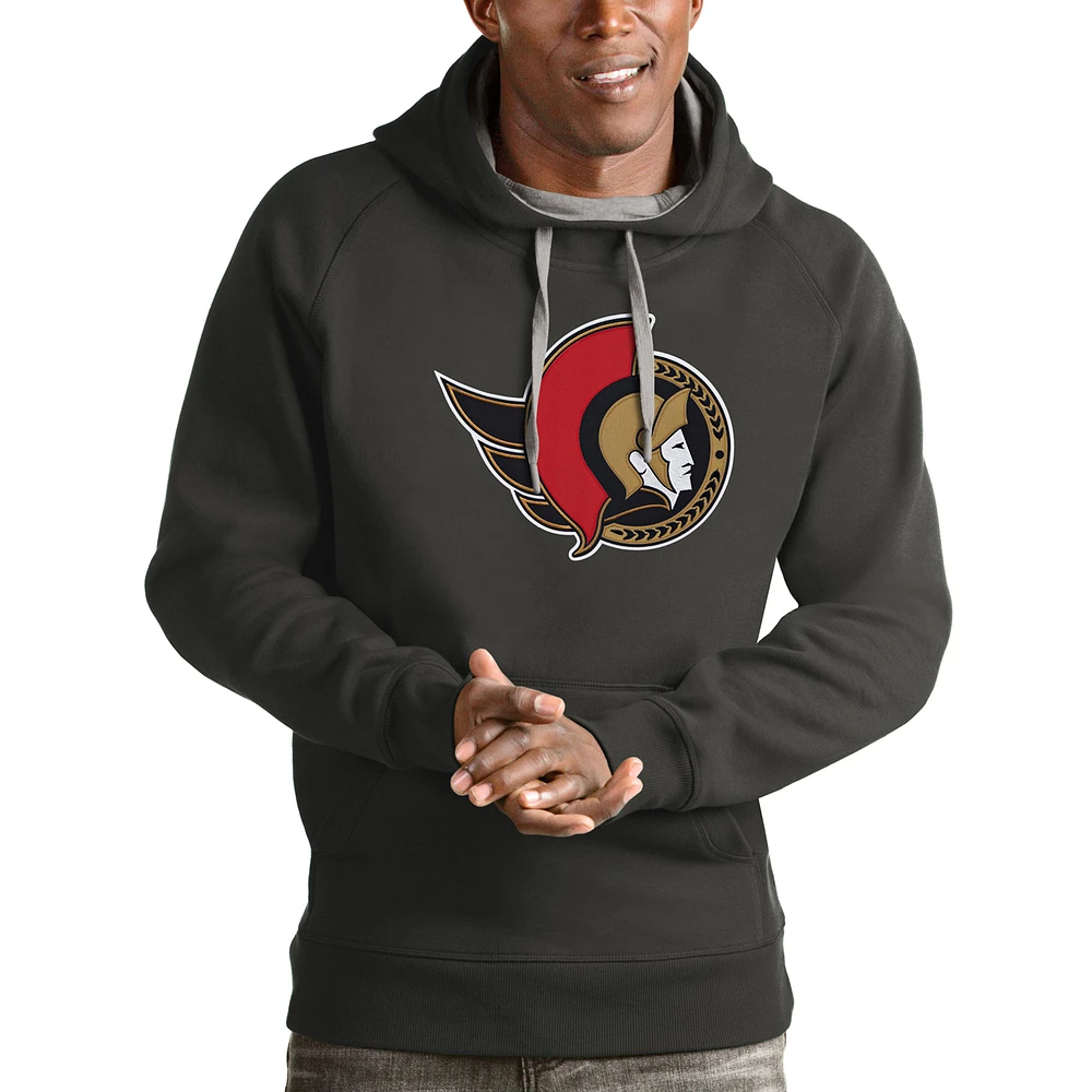 Men's Antigua Charcoal Ottawa Senators Logo Victory Pullover Hoodie