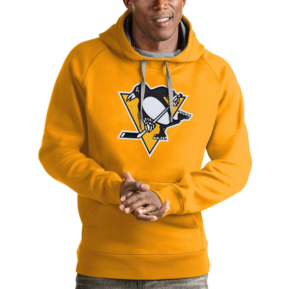 Men's Antigua Gold Pittsburgh Penguins Logo Victory Pullover Hoodie