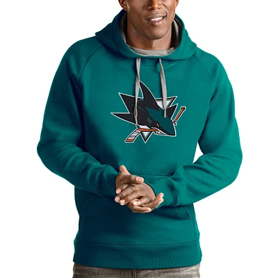 Men's Antigua Teal San Jose Sharks Logo Victory Pullover Hoodie