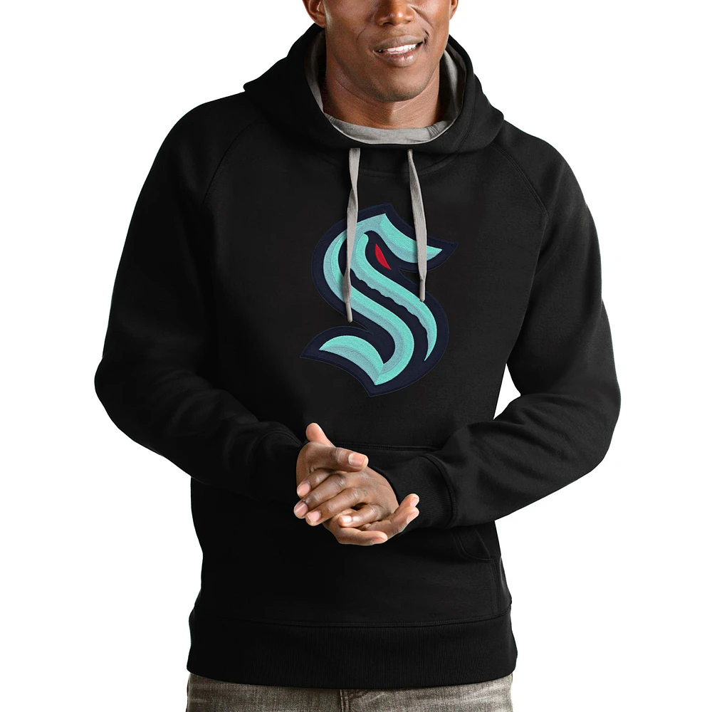 Men's Antigua Black Seattle Kraken Logo Victory Pullover Hoodie