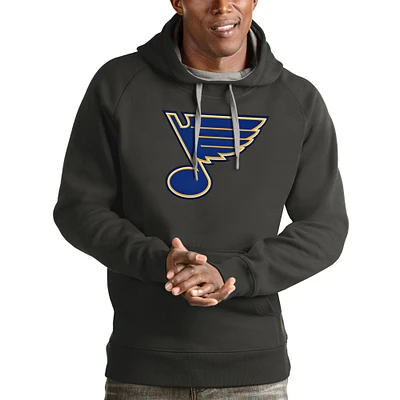 Men's Antigua Charcoal St. Louis Blues Logo Victory Pullover Hoodie