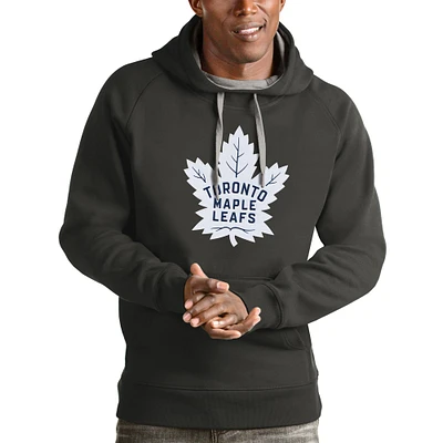 Men's Antigua Charcoal Toronto Maple Leafs Logo Victory Pullover Hoodie