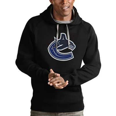 Men's Antigua Black Vancouver Canucks Logo Victory Pullover Hoodie