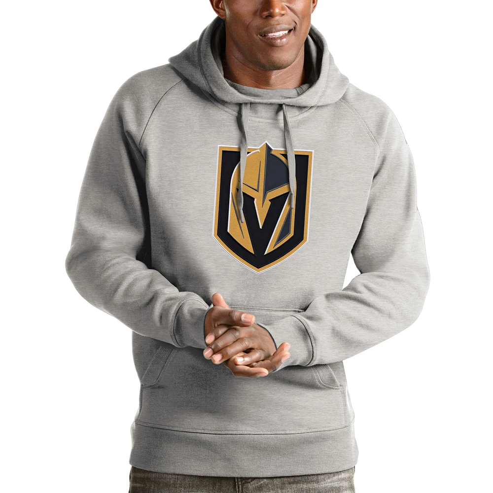 Men's Antigua Heathered Gray Vegas Golden Knights Logo Victory Pullover Hoodie