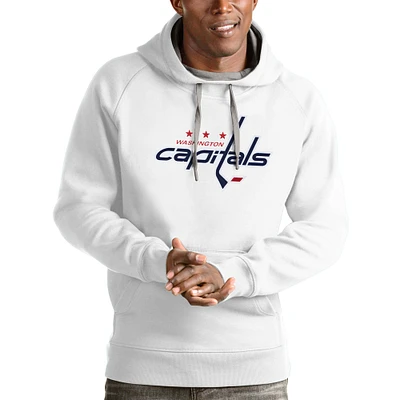Men's Antigua White Washington Capitals Logo Victory Pullover Hoodie