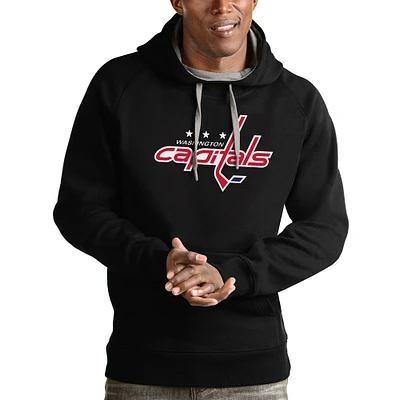 Men's Antigua Black Washington Capitals Logo Victory Pullover Hoodie