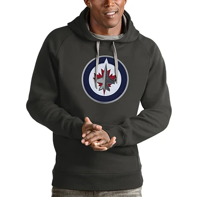 Men's Antigua Charcoal Winnipeg Jets Logo Victory Pullover Hoodie