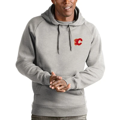 Men's Antigua Heathered Gray Calgary Flames Victory Pullover Hoodie