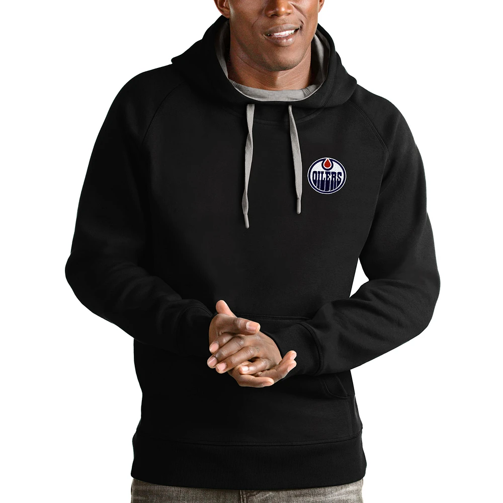 Men's Antigua Black Edmonton Oilers Victory Pullover Hoodie
