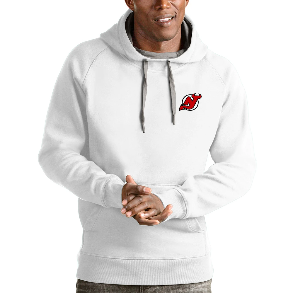 Men's Antigua White New Jersey Devils Victory Pullover Hoodie