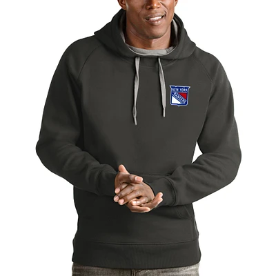 Men's Antigua Charcoal New York Rangers Victory Pullover Hoodie
