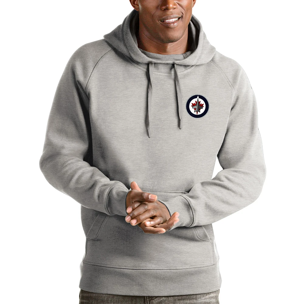 Men's Antigua Heathered Gray Winnipeg Jets Victory Pullover Hoodie