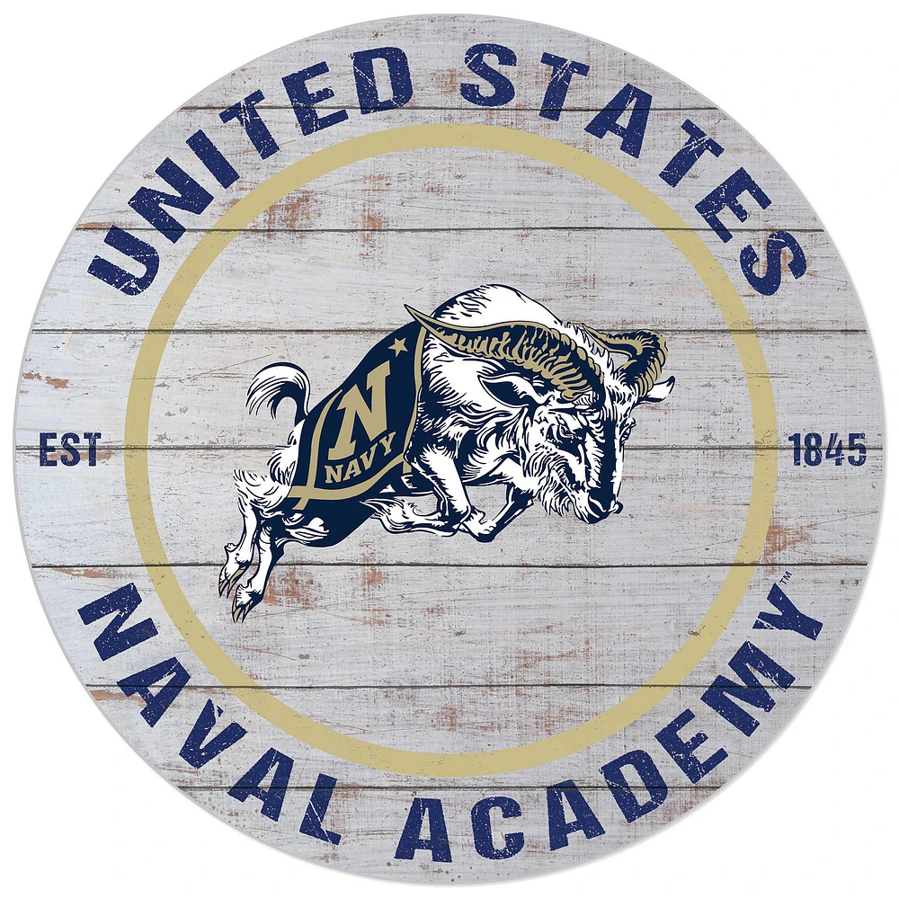 White Navy Midshipmen 20'' x 20'' Indoor/Outdoor Weathered Circle Sign
