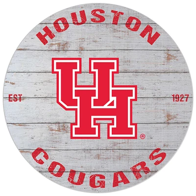 White Houston Cougars 20'' x 20'' Indoor/Outdoor Weathered Circle Sign
