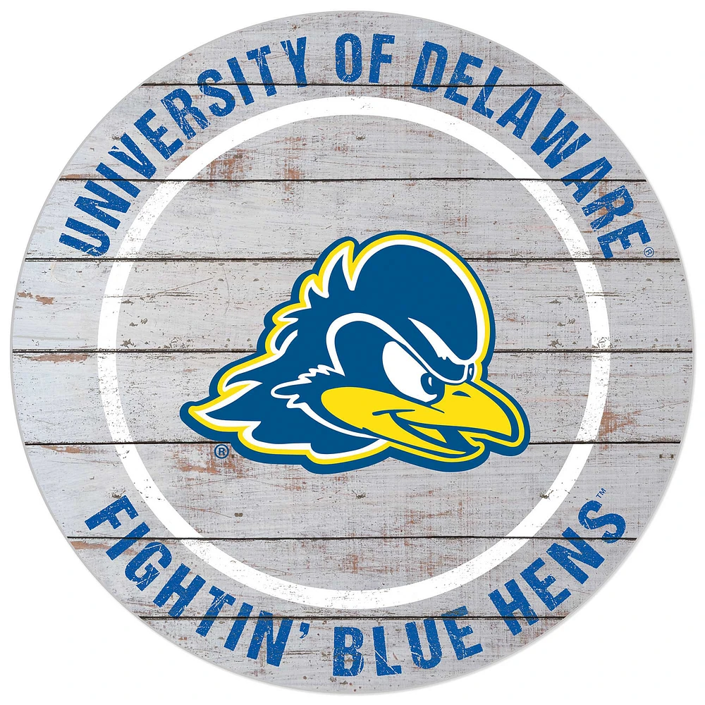White Delaware Fightin' Blue Hens 20'' x 20'' Indoor/Outdoor Weathered Circle Sign