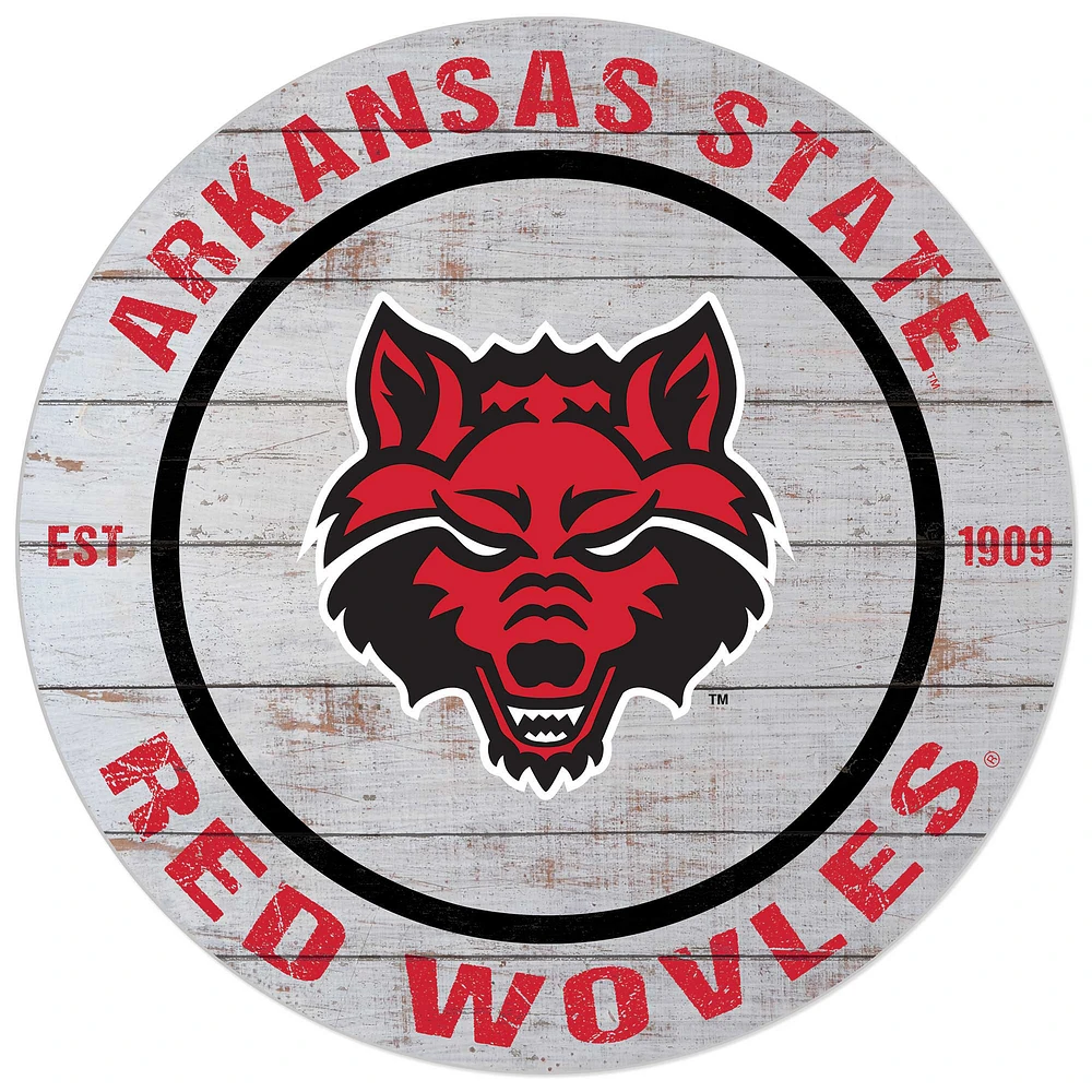 White Arkansas State Red Wolves 20'' x 20'' Indoor/Outdoor Weathered Circle Sign