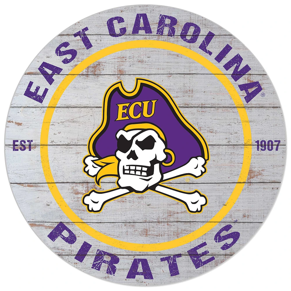 White ECU Pirates 20'' x 20'' Indoor/Outdoor Weathered Circle Sign