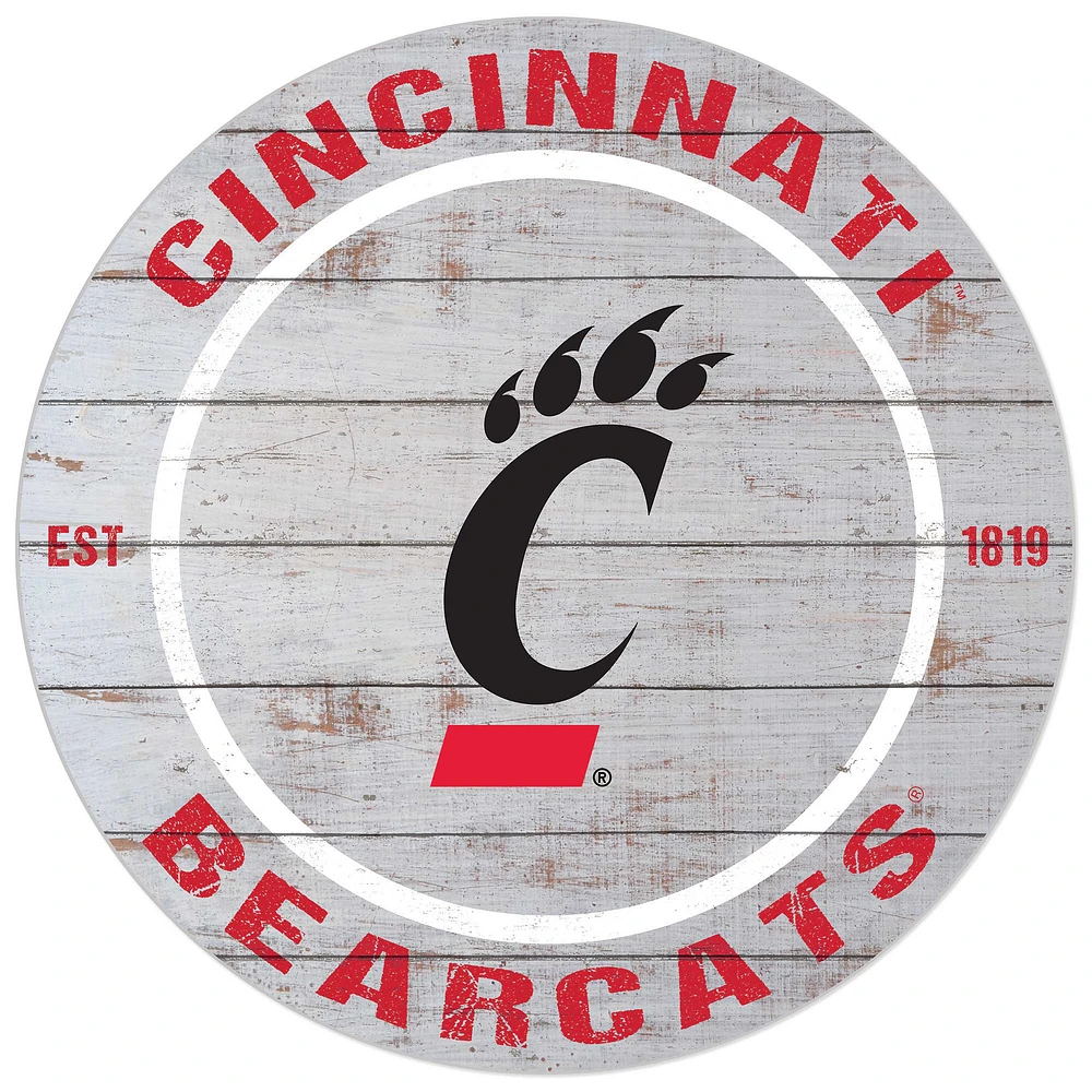 White Cincinnati Bearcats 20'' x 20'' Indoor/Outdoor Weathered Circle Sign