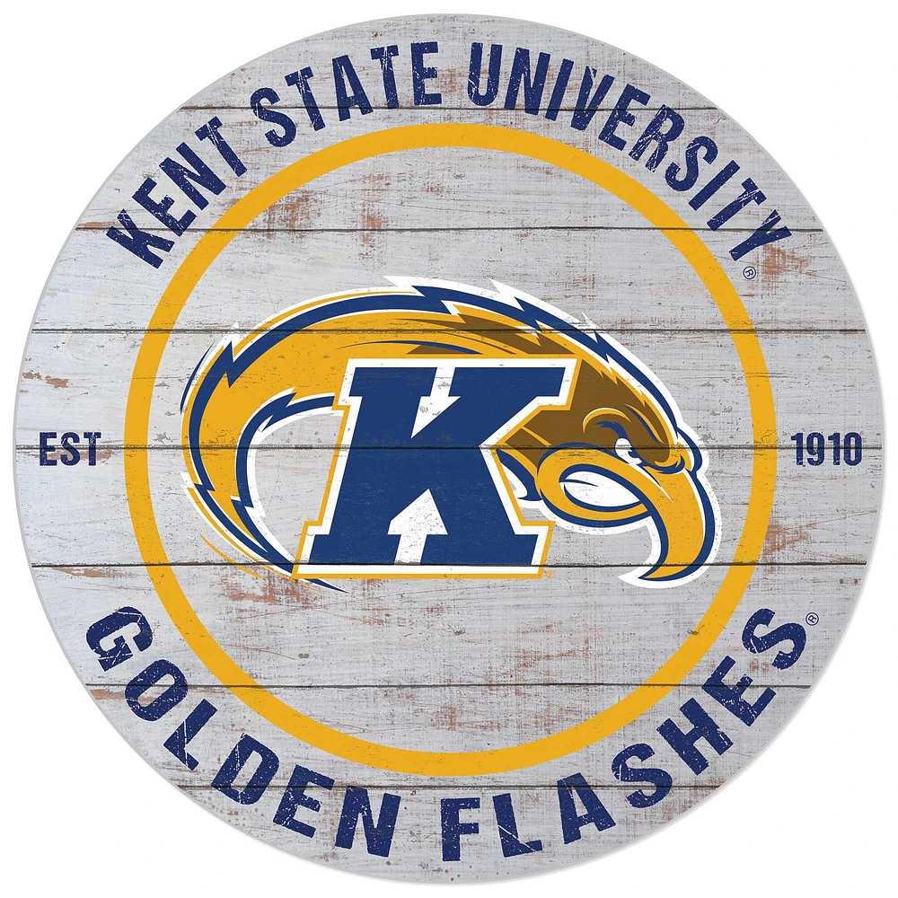 White Kent State Golden Flashes 20'' x 20'' Indoor/Outdoor Weathered Circle Sign