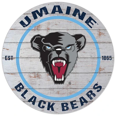 White Maine Black Bears 20'' x 20'' Indoor/Outdoor Weathered Circle Sign