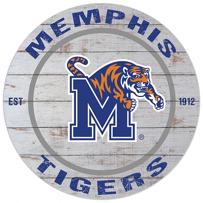 White Memphis Tigers 20'' x 20'' Indoor/Outdoor Weathered Circle Sign