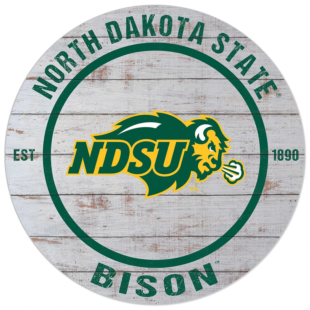 White NDSU Bison 20'' x 20'' Indoor/Outdoor Weathered Circle Sign