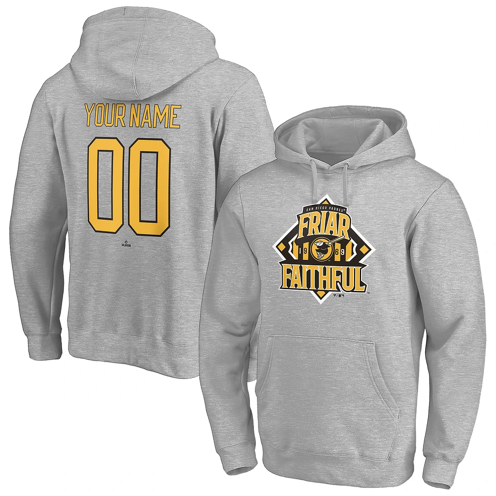 Men's Heathered Gray San Diego Padres Hometown Legend Personalized Name & Number Pullover Hoodie