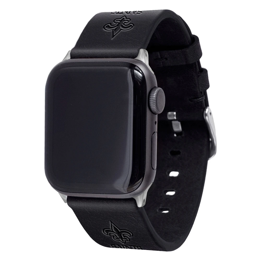 Black New Orleans Saints Leather Apple Watch Band