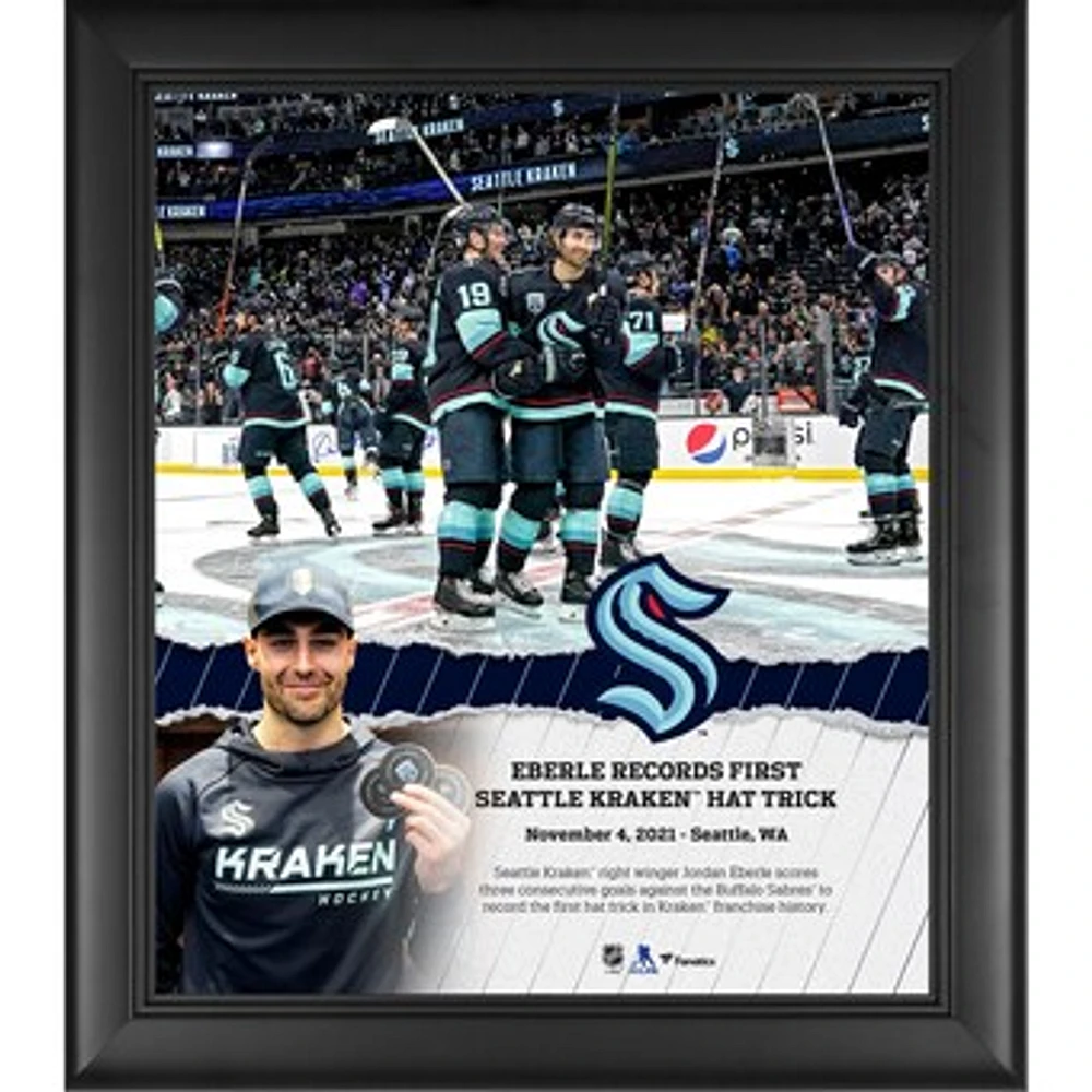 Jordan Eberle Seattle Kraken Framed 15" x 17" First Franchise Hat Trick Collage
