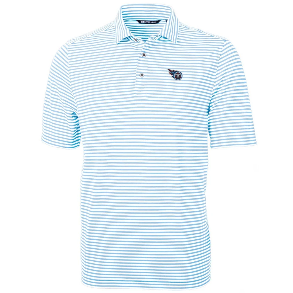 Men's Cutter & Buck Blue Tennessee Titans Big Tall Virtue Eco Pique Stripe Recycled Polo