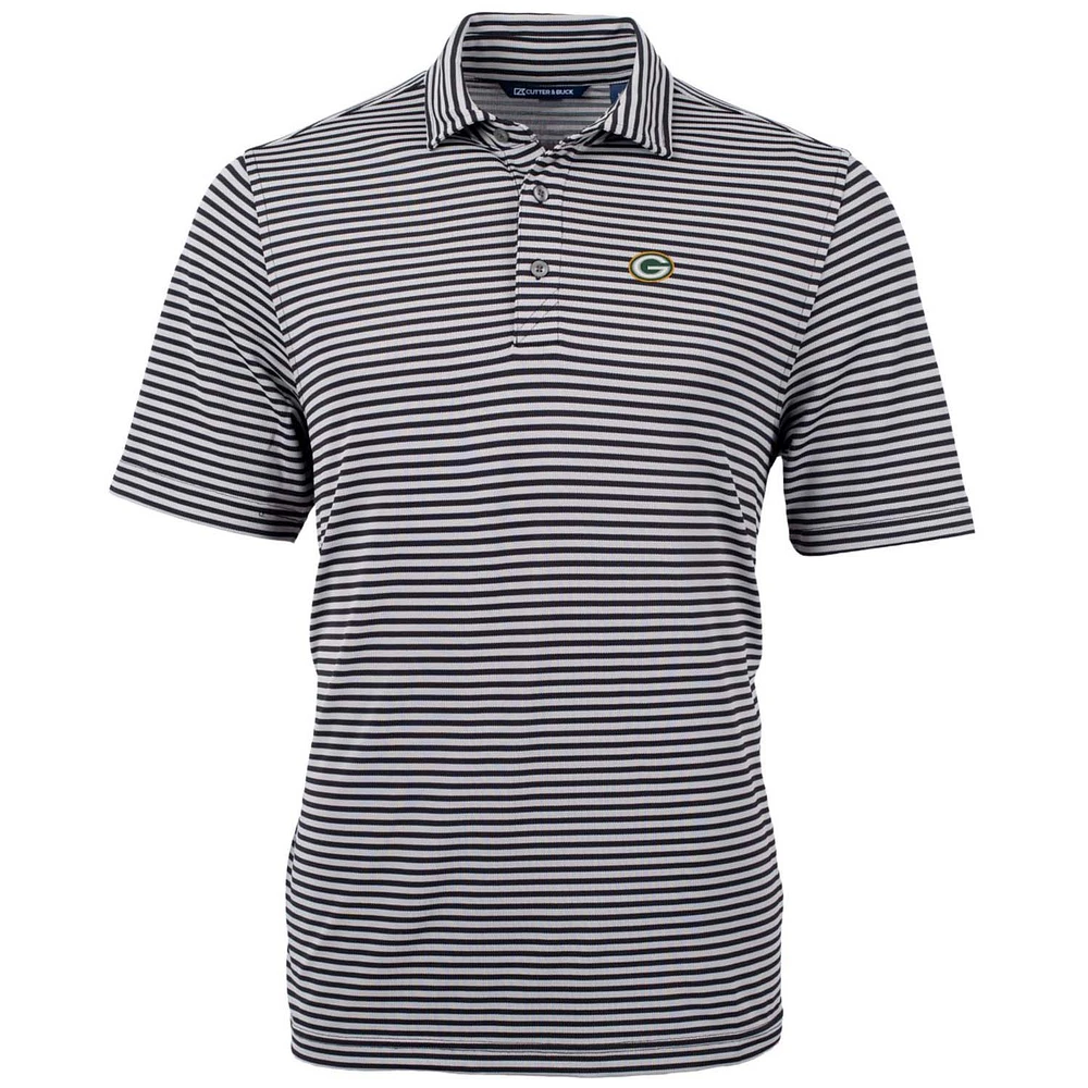 Men's Cutter & Buck Black Green Bay Packers Big & Tall Virtue Eco Pique Stripe Recycled Polo